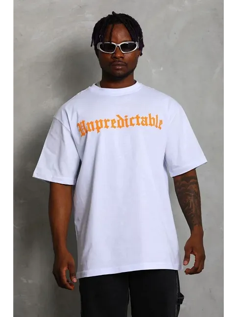 Erkek Baskılı T-shirt Kısa Kol Bisiklet Yaka Regular Fit Rahat Kalıp Günlük Tişört - Beyaz
