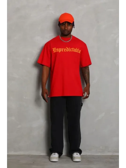 Erkek Baskılı T-shirt Kısa Kol Bisiklet Yaka Regular Fit Rahat Kalıp Günlük Tişört - Kırmızı