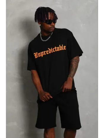 Erkek Baskılı T-shirt Kısa Kol Bisiklet Yaka Regular Fit Rahat Kalıp Günlük Tişört - Siyah