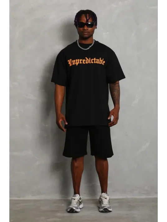 Erkek Baskılı T-shirt Kısa Kol Bisiklet Yaka Regular Fit Rahat Kalıp Günlük Tişört - Siyah