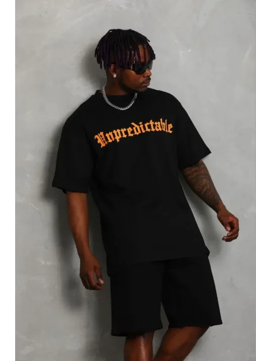 Erkek Baskılı T-shirt Kısa Kol Bisiklet Yaka Regular Fit Rahat Kalıp Günlük Tişört - Siyah