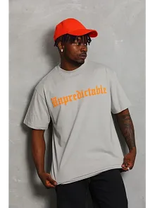 Erkek Baskılı T-shirt Kısa Kol Bisiklet Yaka Regular Fit Rahat Kalıp Günlük Tişört - Gri