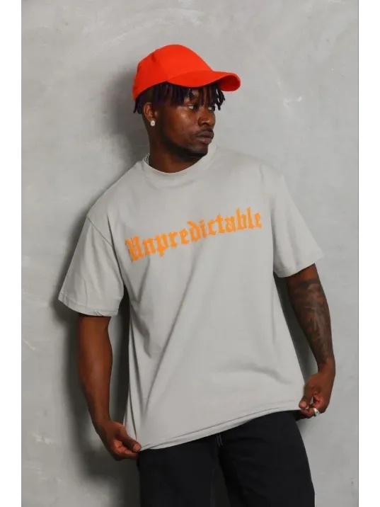 Erkek Baskılı T-shirt Kısa Kol Bisiklet Yaka Regular Fit Rahat Kalıp Günlük Tişört - Gri