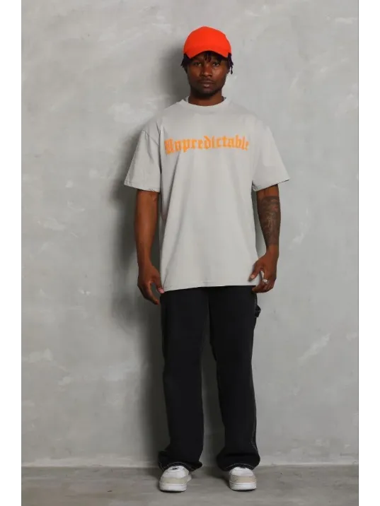 Erkek Baskılı T-shirt Kısa Kol Bisiklet Yaka Regular Fit Rahat Kalıp Günlük Tişört - Gri