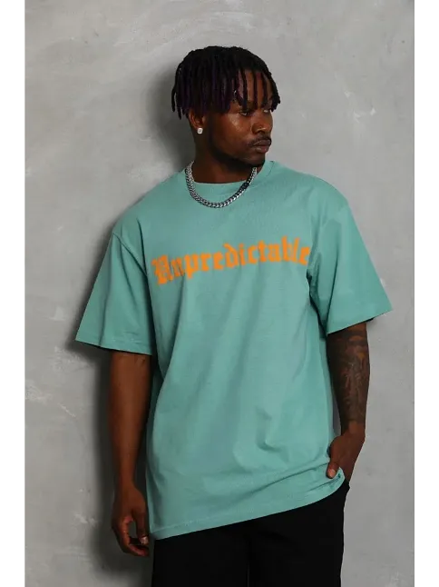 Erkek Baskılı T-shirt Kısa Kol Bisiklet Yaka Regular Fit Rahat Kalıp Günlük Tişört - Mint Yeşili