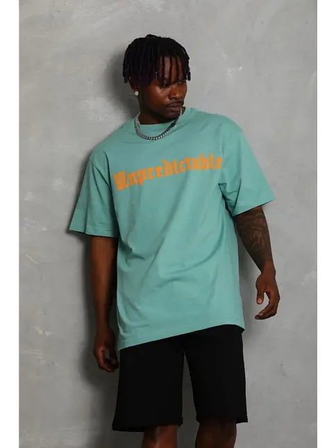 Erkek Baskılı T-shirt Kısa Kol Bisiklet Yaka Regular Fit Rahat Kalıp Günlük Tişört - Mint Yeşili