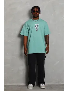 Erkek Baskılı T-shirt Kısa Kol Bisiklet Yaka Regular Fit Rahat Kalıp Günlük Tişört - Mint Yeşili