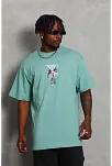 Erkek Baskılı T-shirt Kısa Kol Bisiklet Yaka Regular Fit Rahat Kalıp Günlük Tişört - Mint Yeşili