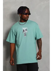 Erkek Baskılı T-shirt Kısa Kol Bisiklet Yaka Regular Fit Rahat Kalıp Günlük Tişört - Mint Yeşili