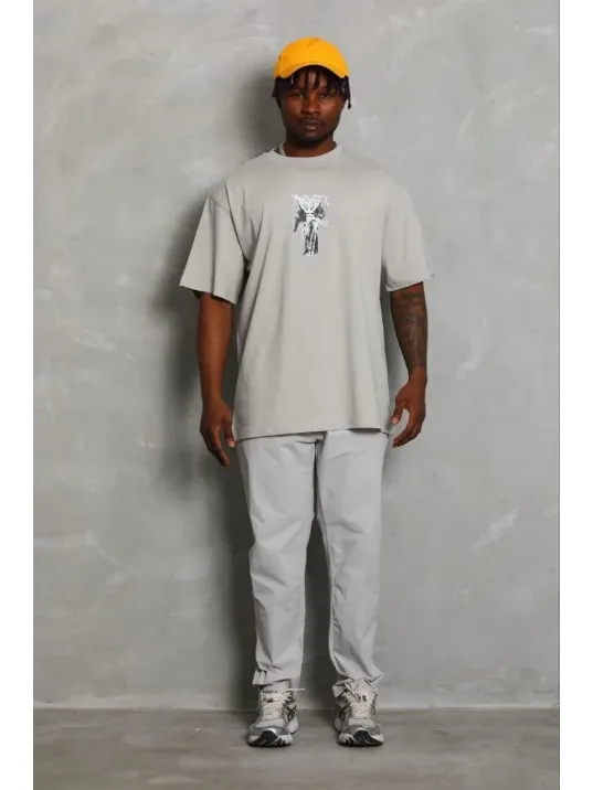 Erkek Baskılı T-shirt Kısa Kol Bisiklet Yaka Regular Fit Rahat Kalıp Günlük Tişört - Gri