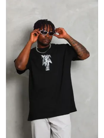 Erkek Baskılı T-shirt Kısa Kol Bisiklet Yaka Regular Fit Rahat Kalıp Günlük Tişört - Siyah Erkek Baskılı T-shirt Kısa Kol Bisiklet Yaka Regular Fit Rahat Kalıp Günlük Tişört - Siyah