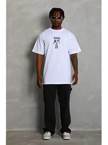 Erkek Baskılı T-shirt Kısa Kol Bisiklet Yaka Regular Fit Rahat Kalıp Günlük Tişört - Beyaz