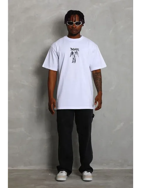 Erkek Baskılı T-shirt Kısa Kol Bisiklet Yaka Regular Fit Rahat Kalıp Günlük Tişört - Beyaz
