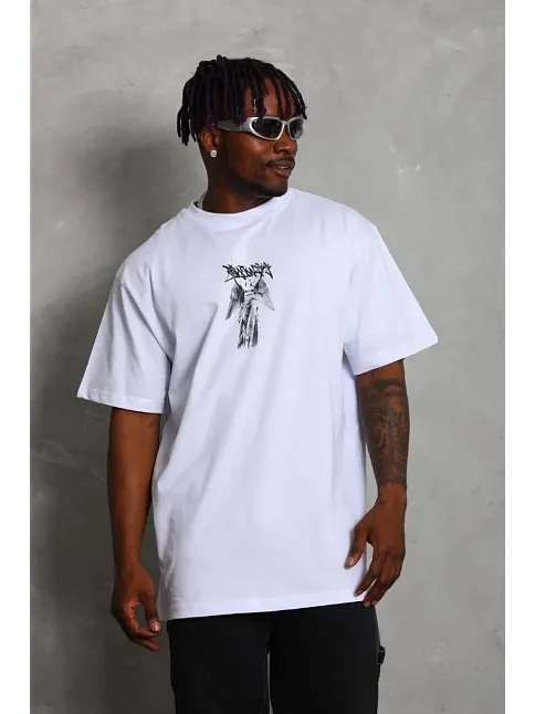 Erkek Baskılı T-shirt Kısa Kol Bisiklet Yaka Regular Fit Rahat Kalıp Günlük Tişört - Beyaz