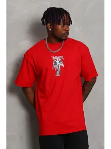 Erkek Baskılı T-shirt Kısa Kol Bisiklet Yaka Regular Fit Rahat Kalıp Günlük Tişört - Kırmızı