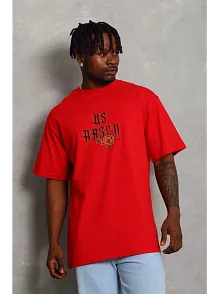 Erkek Baskılı T-shirt Kısa Kol Bisiklet Yaka Regular Fit Rahat Kalıp Günlük Tişört - Kırmızı