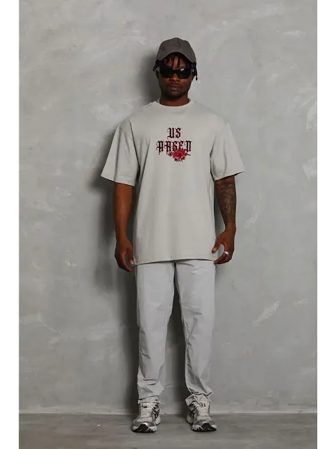 Erkek Baskılı T-shirt Kısa Kol Bisiklet Yaka Regular Fit Rahat Kalıp Günlük Tişört - Gri