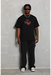 Erkek Baskılı T-shirt Kısa Kol Bisiklet Yaka Regular Fit Rahat Kalıp Günlük Tişört - Siyah
