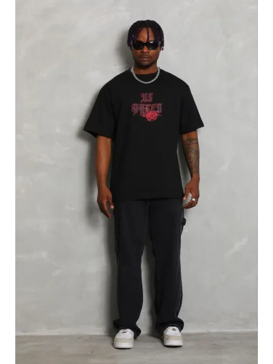 Erkek Baskılı T-shirt Kısa Kol Bisiklet Yaka Regular Fit Rahat Kalıp Günlük Tişört - Siyah Erkek Baskılı T-shirt Kısa Kol Bisiklet Yaka Regular Fit Rahat Kalıp Günlük Tişört - Siyah