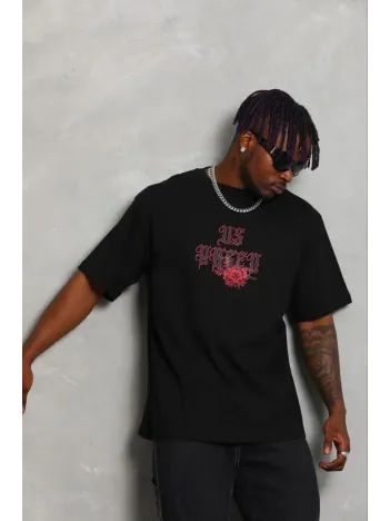 Erkek Baskılı T-shirt Kısa Kol Bisiklet Yaka Regular Fit Rahat Kalıp Günlük Tişört - Siyah Erkek Baskılı T-shirt Kısa Kol Bisiklet Yaka Regular Fit Rahat Kalıp Günlük Tişört - Siyah