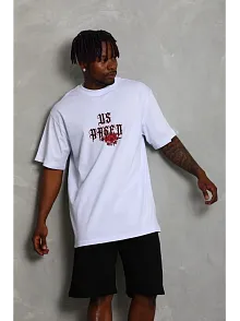 Erkek Baskılı T-shirt Kısa Kol Bisiklet Yaka Regular Fit Rahat Kalıp Günlük Tişört - Beyaz