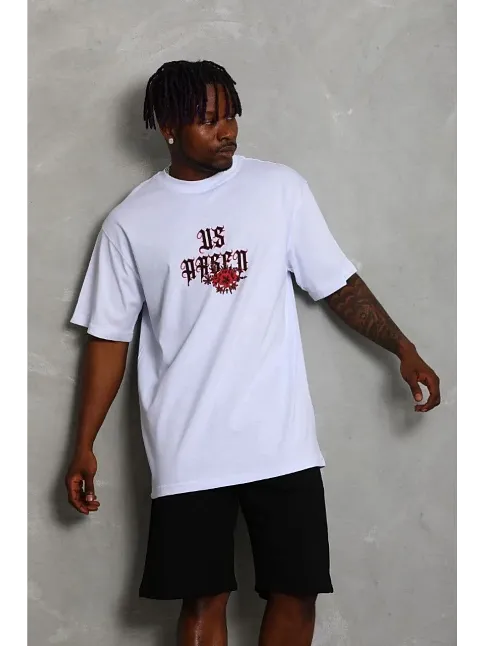 Erkek Baskılı T-shirt Kısa Kol Bisiklet Yaka Regular Fit Rahat Kalıp Günlük Tişört - Beyaz