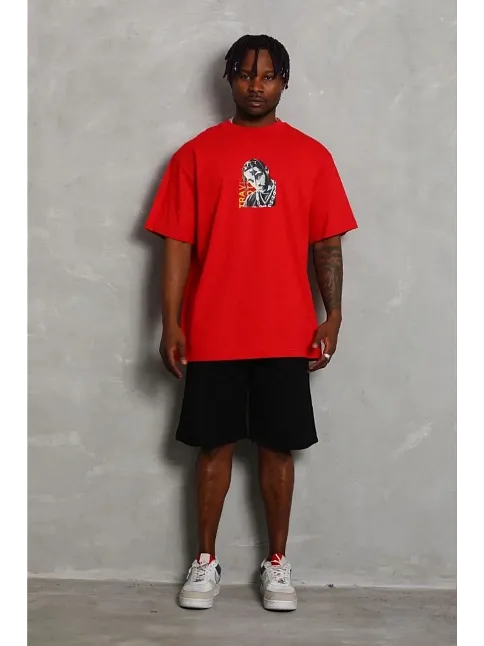 Erkek Baskılı T-shirt Kısa Kol Bisiklet Yaka Regular Fit Rahat Kalıp Günlük Tişört - Kırmızı Erkek Baskılı T-shirt Kısa Kol Bisiklet Yaka Regular Fit Rahat Kalıp Günlük Tişört - Kırmızı