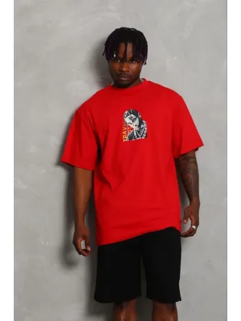 Erkek Baskılı T-shirt Kısa Kol Bisiklet Yaka Regular Fit Rahat Kalıp Günlük Tişört - Kırmızı Erkek Baskılı T-shirt Kısa Kol Bisiklet Yaka Regular Fit Rahat Kalıp Günlük Tişört - Kırmızı