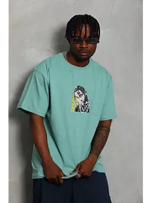 Erkek Baskılı T-shirt Kısa Kol Bisiklet Yaka Regular Fit Rahat Kalıp Günlük Tişört - Mint Yeşili