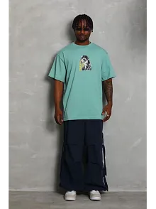 Erkek Baskılı T-shirt Kısa Kol Bisiklet Yaka Regular Fit Rahat Kalıp Günlük Tişört - Mint Yeşili
