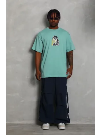 Erkek Baskılı T-shirt Kısa Kol Bisiklet Yaka Regular Fit Rahat Kalıp Günlük Tişört - Mint Yeşili