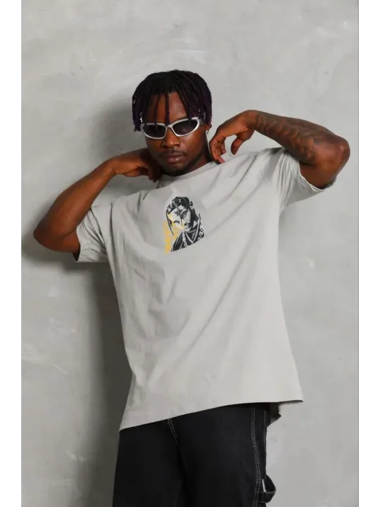 Erkek Baskılı T-shirt Kısa Kol Bisiklet Yaka Regular Fit Rahat Kalıp Günlük Tişört - Gri Erkek Baskılı T-shirt Kısa Kol Bisiklet Yaka Regular Fit Rahat Kalıp Günlük Tişört - Gri