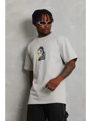 Erkek Baskılı T-shirt Kısa Kol Bisiklet Yaka Regular Fit Rahat Kalıp Günlük Tişört - Gri