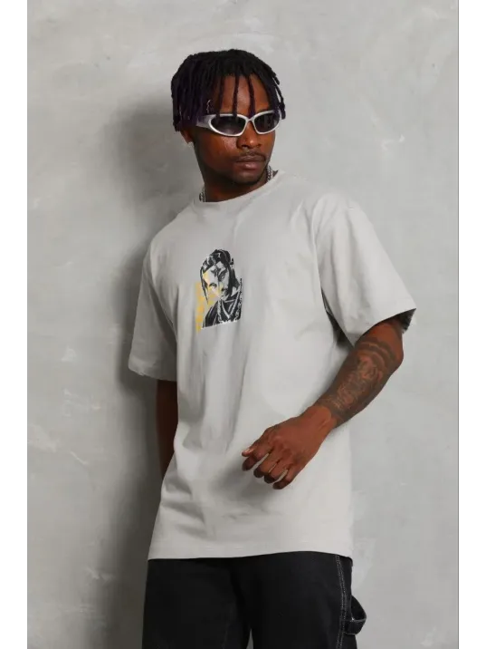 Erkek Baskılı T-shirt Kısa Kol Bisiklet Yaka Regular Fit Rahat Kalıp Günlük Tişört - Gri Erkek Baskılı T-shirt Kısa Kol Bisiklet Yaka Regular Fit Rahat Kalıp Günlük Tişört - Gri