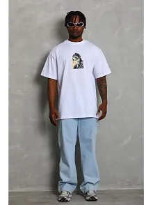 Erkek Baskılı T-shirt Kısa Kol Bisiklet Yaka Regular Fit Rahat Kalıp Günlük Tişört - Beyaz