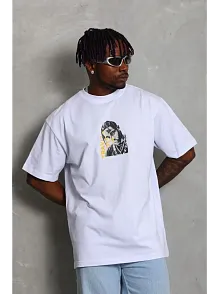 Erkek Baskılı T-shirt Kısa Kol Bisiklet Yaka Regular Fit Rahat Kalıp Günlük Tişört - Beyaz