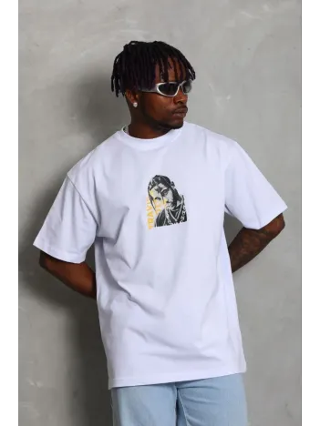 Erkek Baskılı T-shirt Kısa Kol Bisiklet Yaka Regular Fit Rahat Kalıp Günlük Tişört - Beyaz