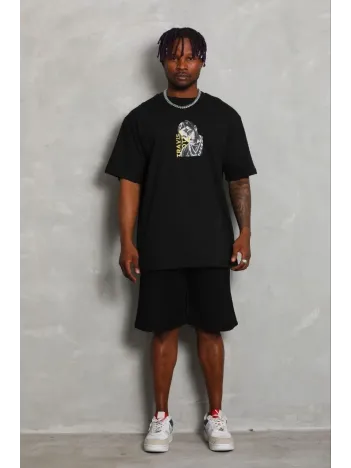 Erkek Baskılı T-shirt Kısa Kol Bisiklet Yaka Regular Fit Rahat Kalıp Günlük Tişört - Siyah Erkek Baskılı T-shirt Kısa Kol Bisiklet Yaka Regular Fit Rahat Kalıp Günlük Tişört - Siyah