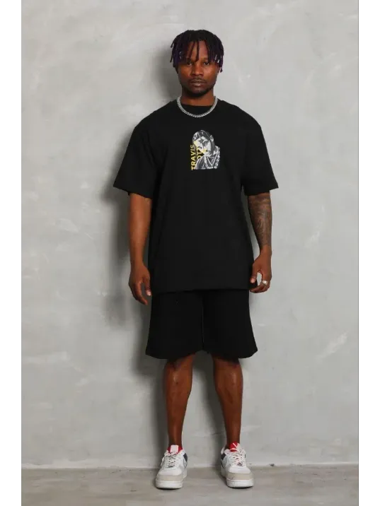 Erkek Baskılı T-shirt Kısa Kol Bisiklet Yaka Regular Fit Rahat Kalıp Günlük Tişört - Siyah Erkek Baskılı T-shirt Kısa Kol Bisiklet Yaka Regular Fit Rahat Kalıp Günlük Tişört - Siyah