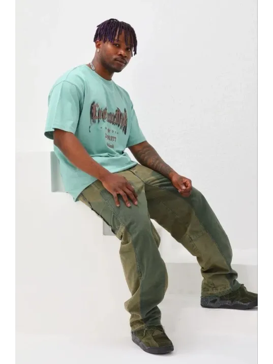 Erkek Baskılı T-shirt Kısa Kol Bisiklet Yaka Regular Fit Rahat Kalıp Günlük Tişört - Mint Yeşili