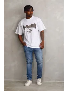Erkek Baskılı T-shirt Kısa Kol Bisiklet Yaka Regular Fit Rahat Kalıp Günlük Tişört - Beyaz