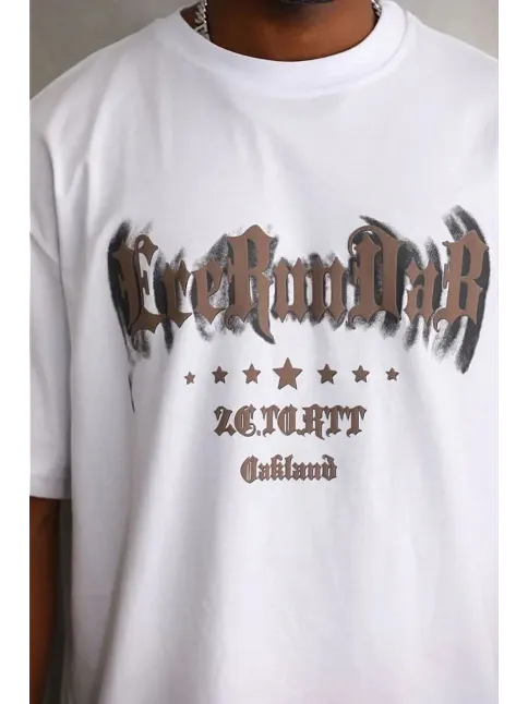 Erkek Baskılı T-shirt Kısa Kol Bisiklet Yaka Regular Fit Rahat Kalıp Günlük Tişört - Beyaz