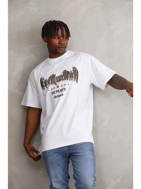 Erkek Baskılı T-shirt Kısa Kol Bisiklet Yaka Regular Fit Rahat Kalıp Günlük Tişört - Beyaz