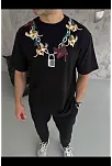 Erkek Baskılı T-shirt Kısa Kol Bisiklet Yaka Regular Fit Rahat Kalıp Günlük Tişört - Siyah Erkek Baskılı T-shirt Kısa Kol Bisiklet Yaka Regular Fit Rahat Kalıp Günlük Tişört - Siyah