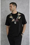 Erkek Baskılı T-shirt Kısa Kol Bisiklet Yaka Regular Fit Rahat Kalıp Günlük Tişört - Siyah Erkek Baskılı T-shirt Kısa Kol Bisiklet Yaka Regular Fit Rahat Kalıp Günlük Tişört - Siyah