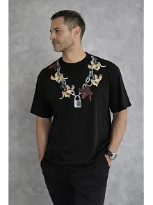 Erkek Baskılı T-shirt Kısa Kol Bisiklet Yaka Regular Fit Rahat Kalıp Günlük Tişört - Siyah
