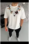 Erkek Baskılı T-shirt Kısa Kol Bisiklet Yaka Regular Fit Rahat Kalıp Günlük Tişört - Beyaz