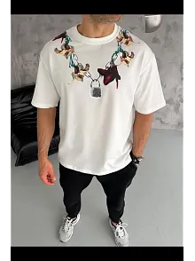 Erkek Baskılı T-shirt Kısa Kol Bisiklet Yaka Regular Fit Rahat Kalıp Günlük Tişört - Beyaz