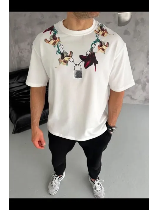 Erkek Baskılı T-shirt Kısa Kol Bisiklet Yaka Regular Fit Rahat Kalıp Günlük Tişört - Beyaz Erkek Baskılı T-shirt Kısa Kol Bisiklet Yaka Regular Fit Rahat Kalıp Günlük Tişört - Beyaz