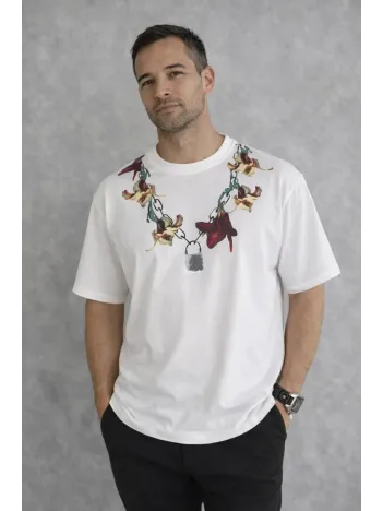 Erkek Baskılı T-shirt Kısa Kol Bisiklet Yaka Regular Fit Rahat Kalıp Günlük Tişört - Beyaz